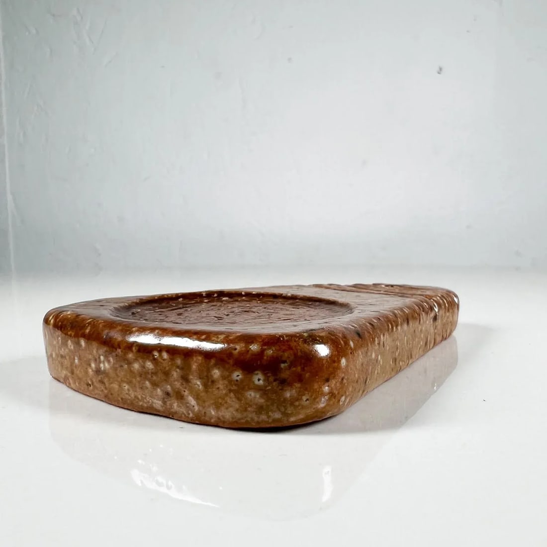 1980s Modern Speckled Brown Dish Glazed Pottery Art - 6