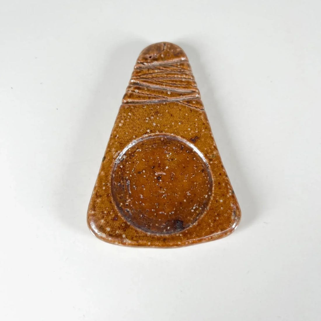 1980s Modern Speckled Brown Dish Glazed Pottery Art - 8