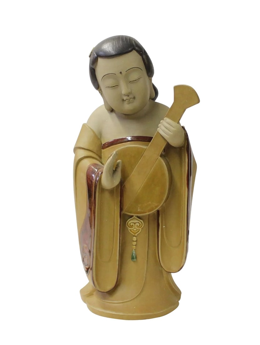 Chinese Oriental Ceramic Tong Style Lady Figure: This is a Chinese decorative ceramic pottery figure of Tong style lady in modern enhanced design. Dimensions: Dia 8.5"x h17" Origin: China Material: Ceramic Condition: 