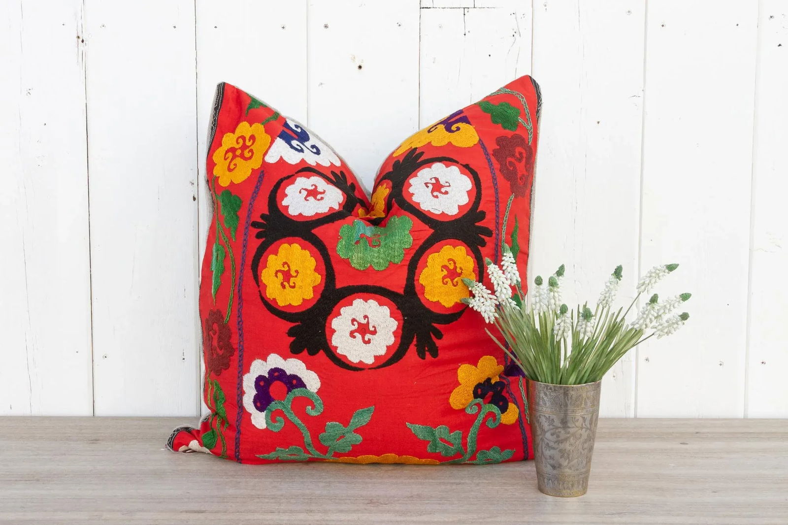 Amira Large Vintage Suzani Pillow - 8
