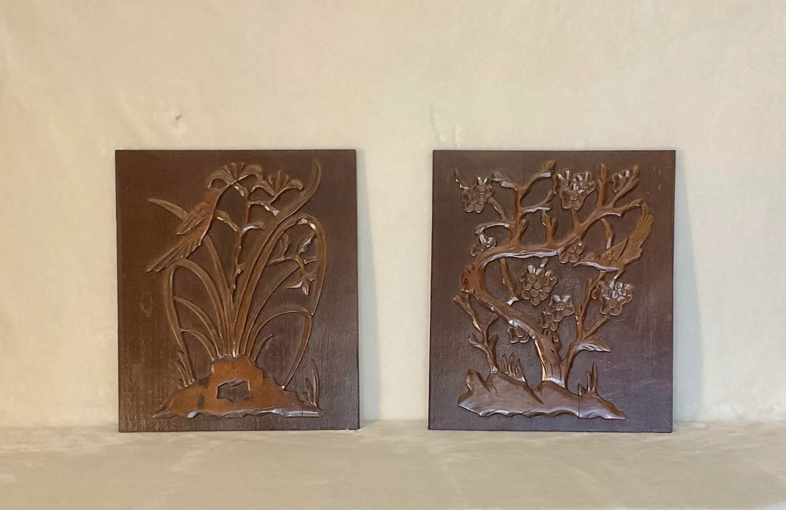 Pair of Vintage 60s Decorative Wood 3-D Wall Art Plaques 13 1/2" X 16" - 11