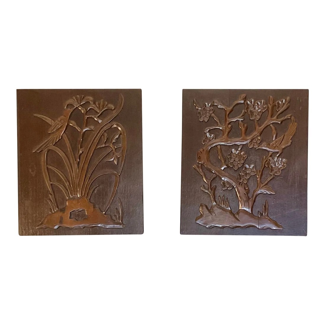 Pair of Vintage 60s Decorative Wood 3-D Wall Art Plaques 13 1/2" X 16" (1 of 11)