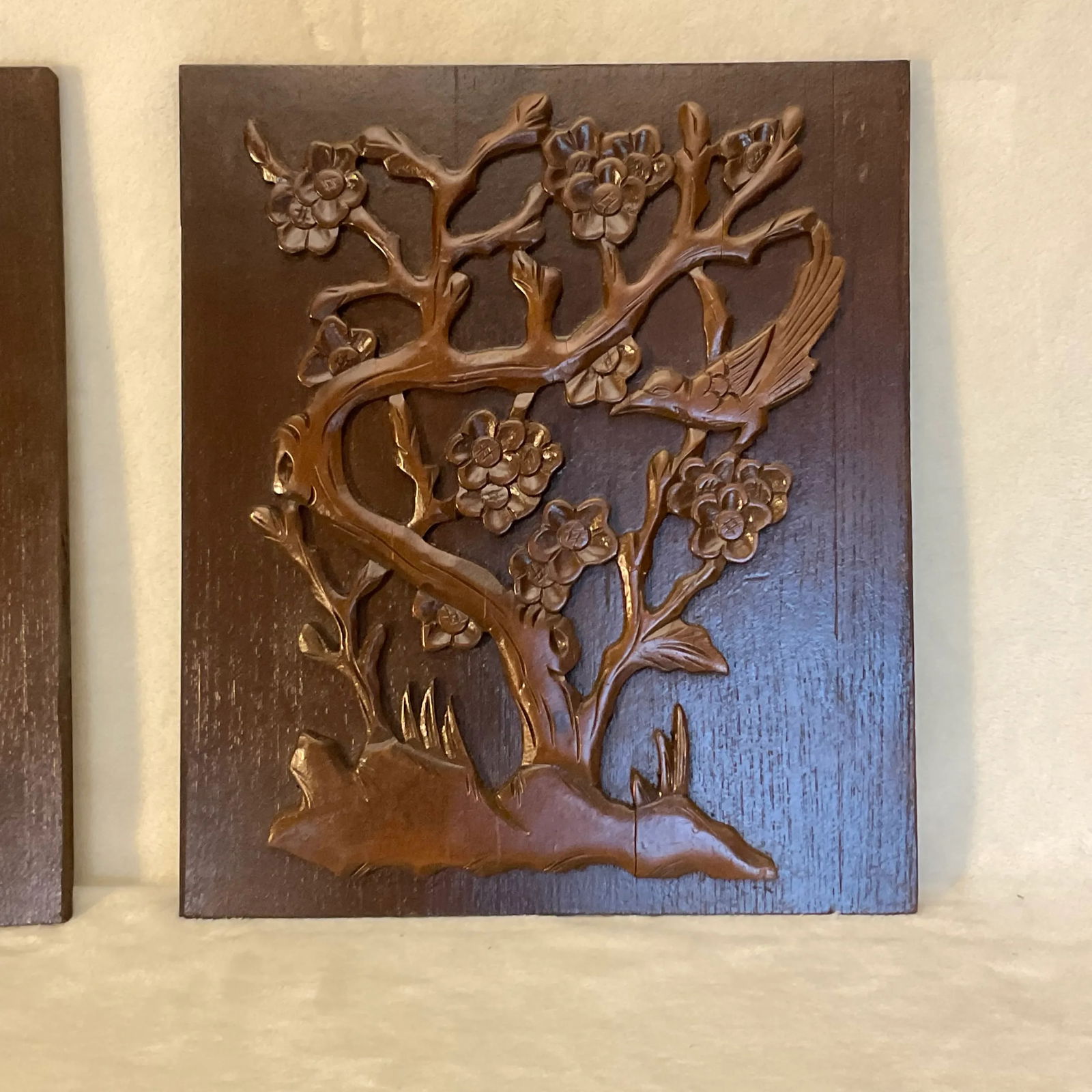 Pair of Vintage 60s Decorative Wood 3-D Wall Art Plaques 13 1/2" X 16" - 3