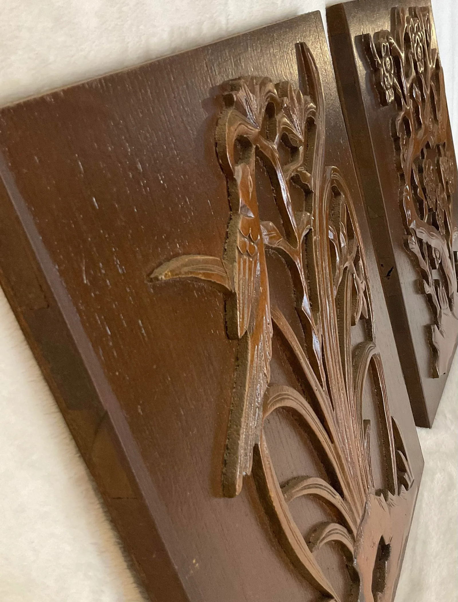 Pair of Vintage 60s Decorative Wood 3-D Wall Art Plaques 13 1/2" X 16" - 5