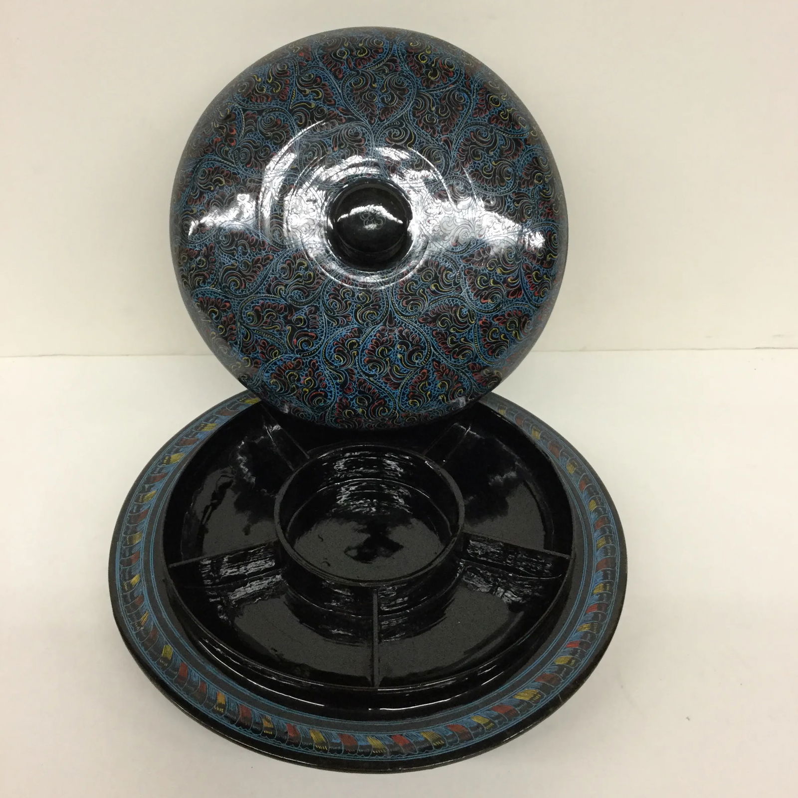 Vintage Kashmir Lacquer Divided Candy Dish - 3