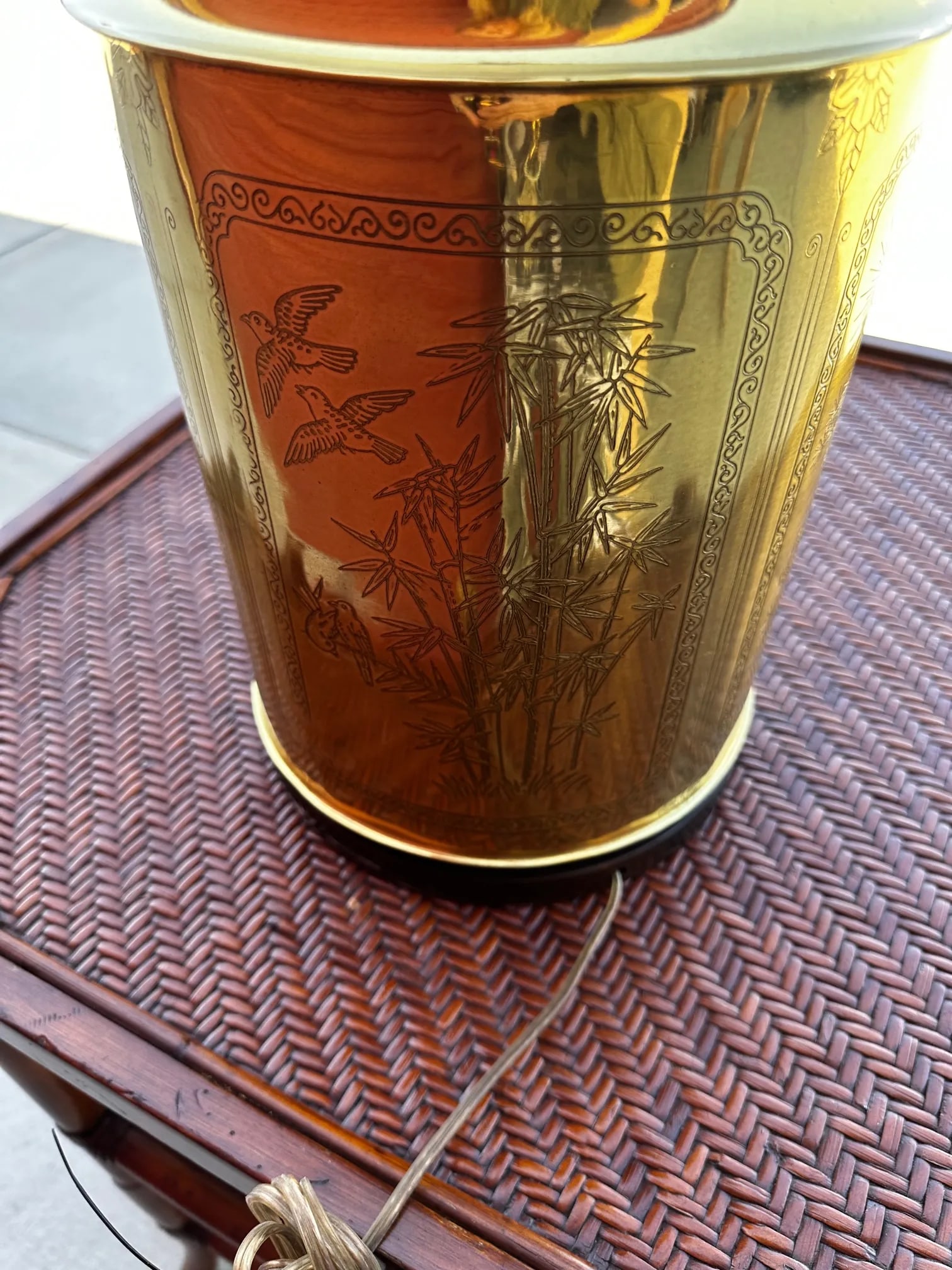 Vintage 70's Brass Tea Tin Chinoiserie Table Lamp - 3