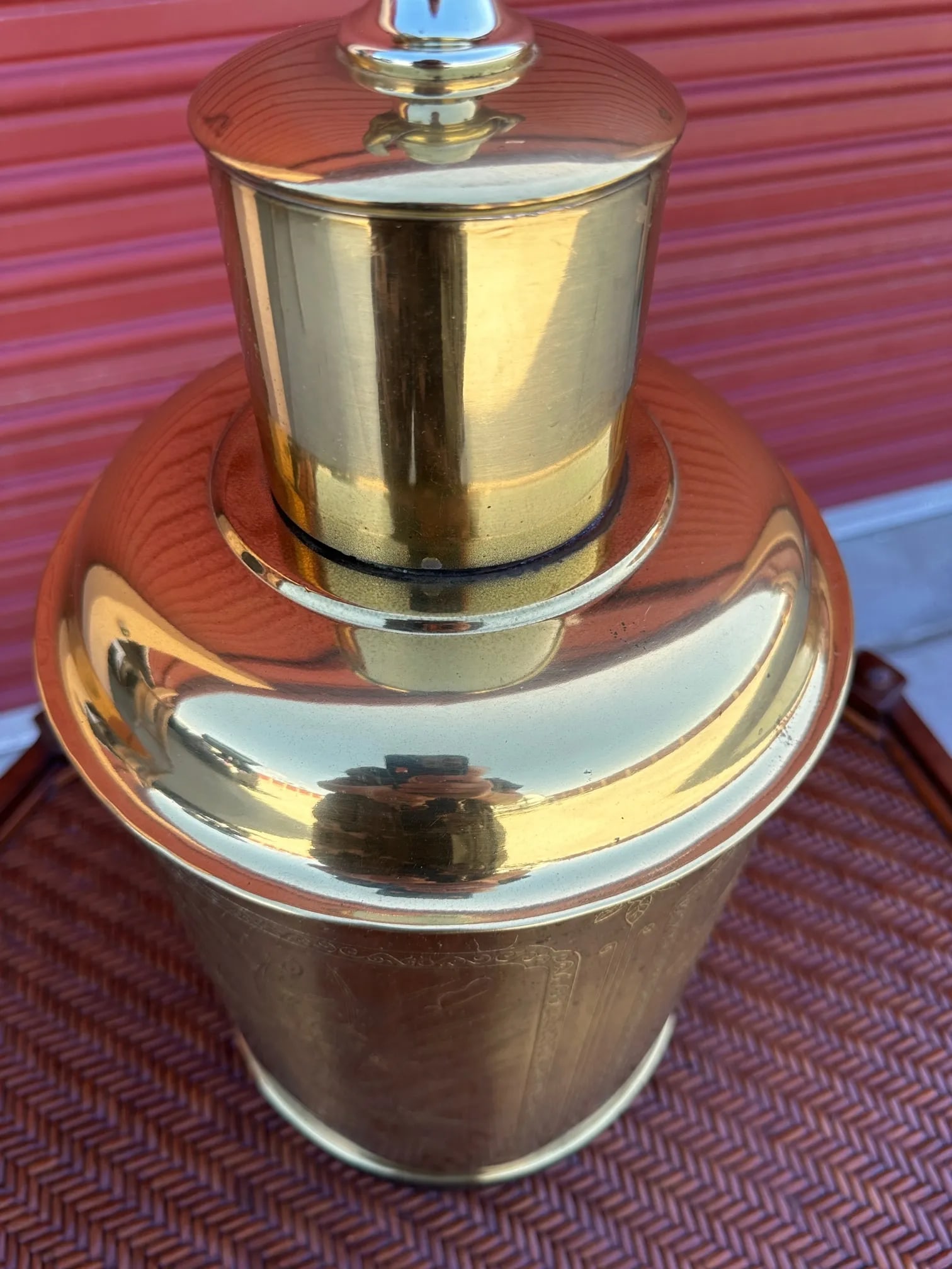 Vintage 70's Brass Tea Tin Chinoiserie Table Lamp - 6