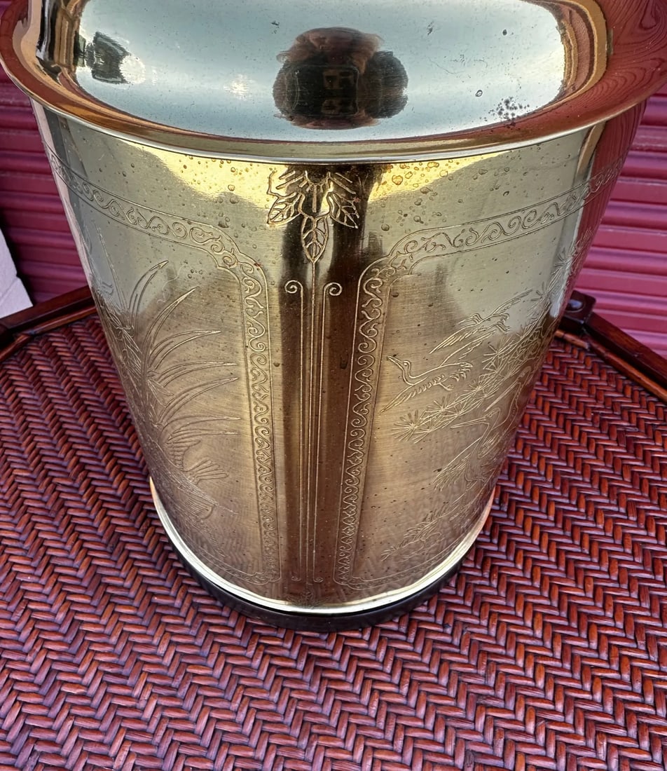 Vintage 70's Brass Tea Tin Chinoiserie Table Lamp - 8