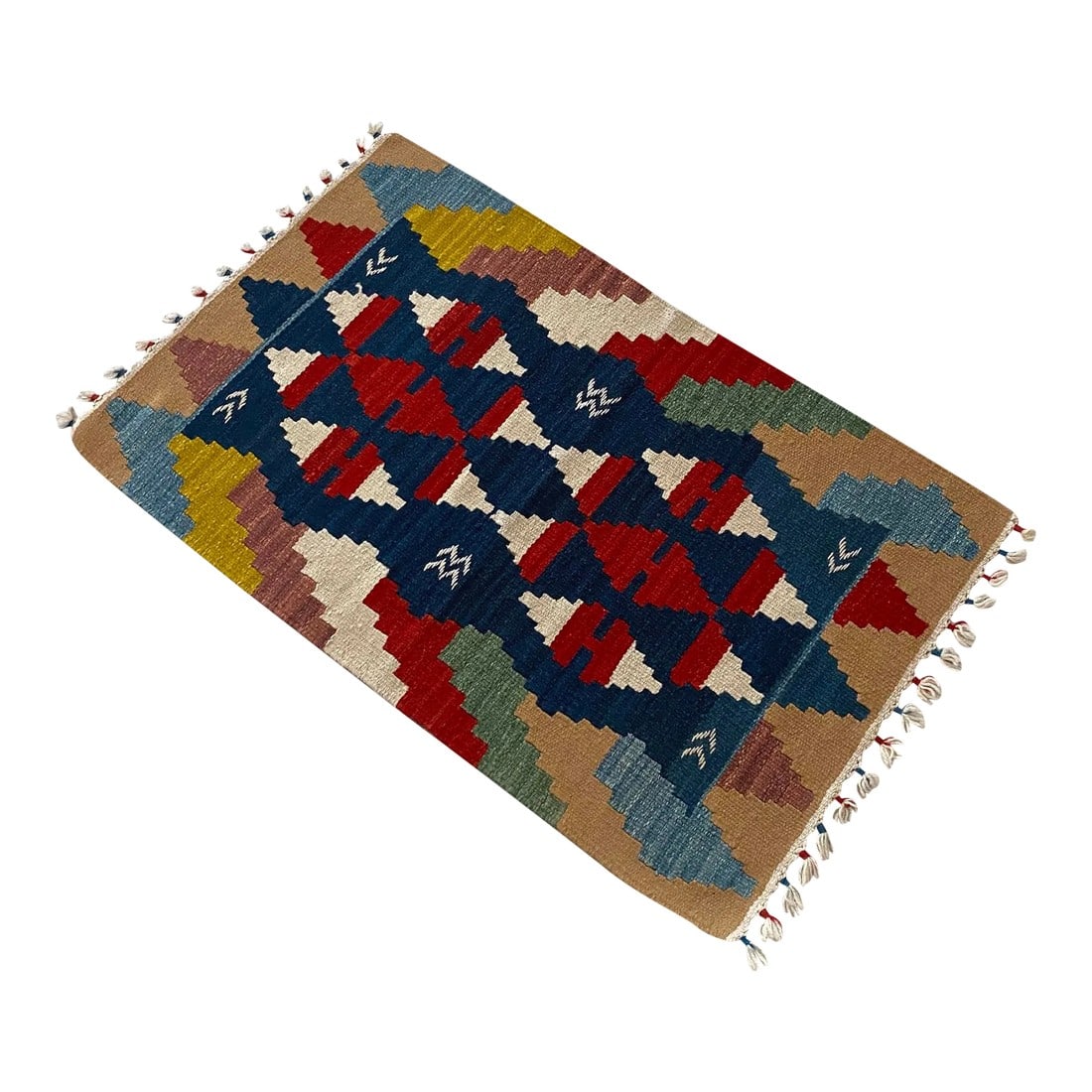 Early 21st Century Hand-Woven Kilim Small Turkish Rug - 2' X 3'3": Dimension: 24" x 38" Material: The original rug is made of wool on wool Condition: NEW Origin: Oushak Age: about 30-40 years old Weight: about 2lbs All images are of the actual item being purchased &