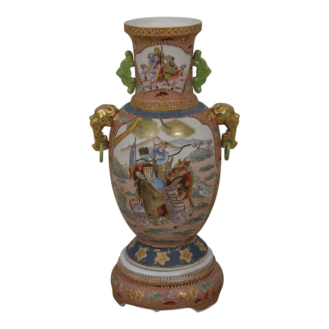 Vintage 2 Piece Chinese Decorative Urn Vase on Stand: Age: Approx: 40 Years Old Details: High Quality Nice Detail Work Throughout Condition: Excellent Original Finish & Condition Size: 16w x 12d x 32h Condition: Alterations: Original Condition Un