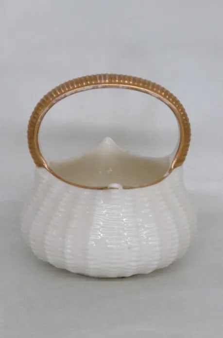 Royal Worchester 1884 Porcelain White and Gold Woven Basket Vase - 12