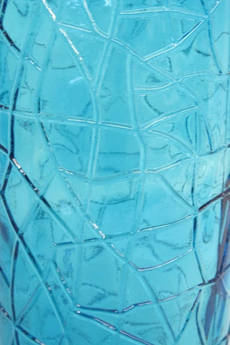 Ucagco Made in Italy Mid Century Tall Textured Blue Glass Vase 2926b - 10