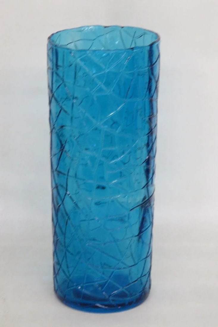 Ucagco Made in Italy Mid Century Tall Textured Blue Glass Vase 2926b - 11