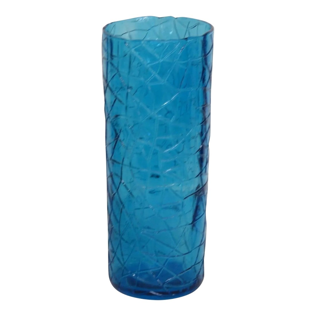 Ucagco Made in Italy Mid Century Tall Textured Blue Glass Vase 2926b: This beautiful Vase is made of glass. This vase has a lovely Mid Century Style and design, it has a wonderful tall silhouette, a beautiful blue color and it has a gorgeous textured design to the
