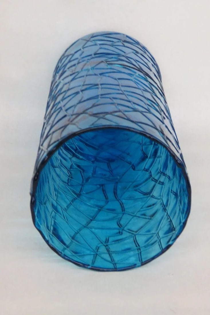 Ucagco Made in Italy Mid Century Tall Textured Blue Glass Vase 2926b - 4