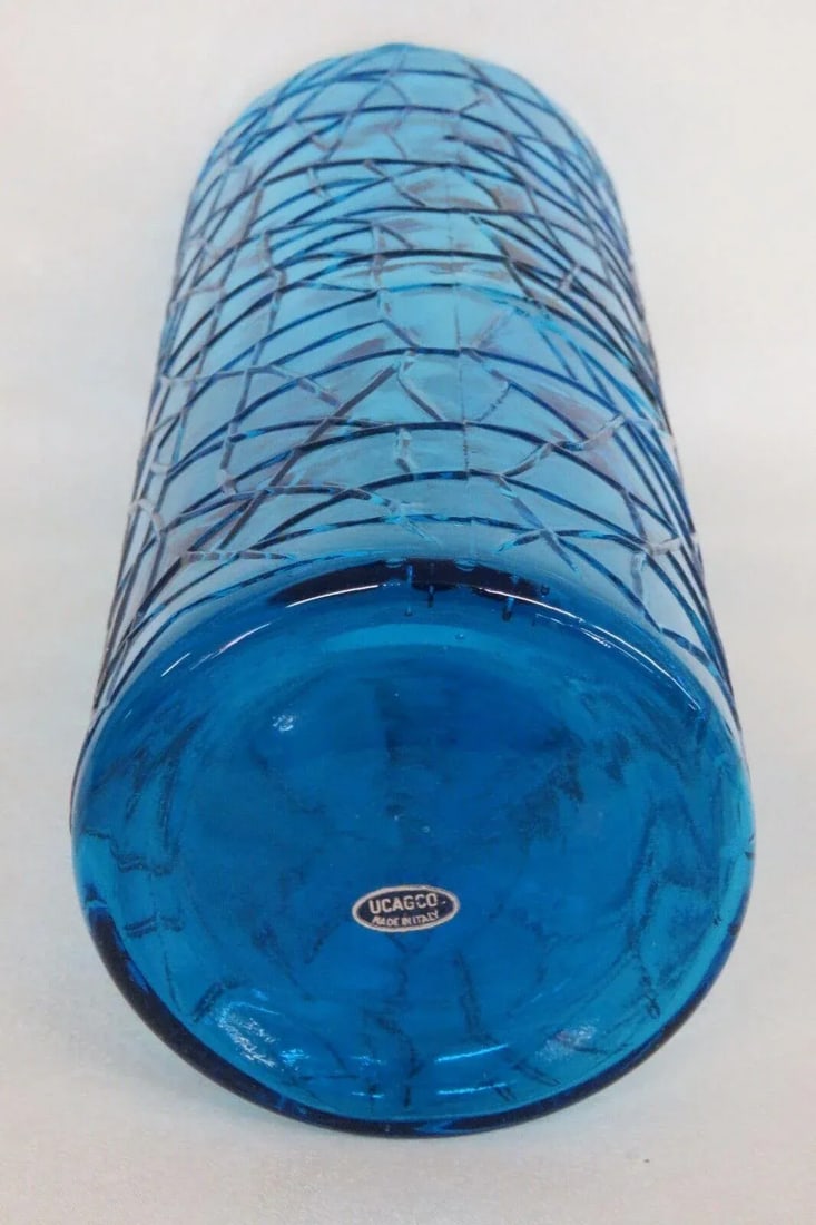 Ucagco Made in Italy Mid Century Tall Textured Blue Glass Vase 2926b - 5