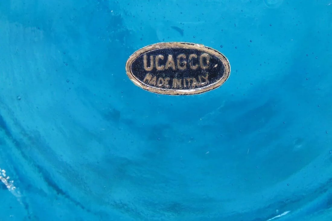 Ucagco Made in Italy Mid Century Tall Textured Blue Glass Vase 2926b - 6