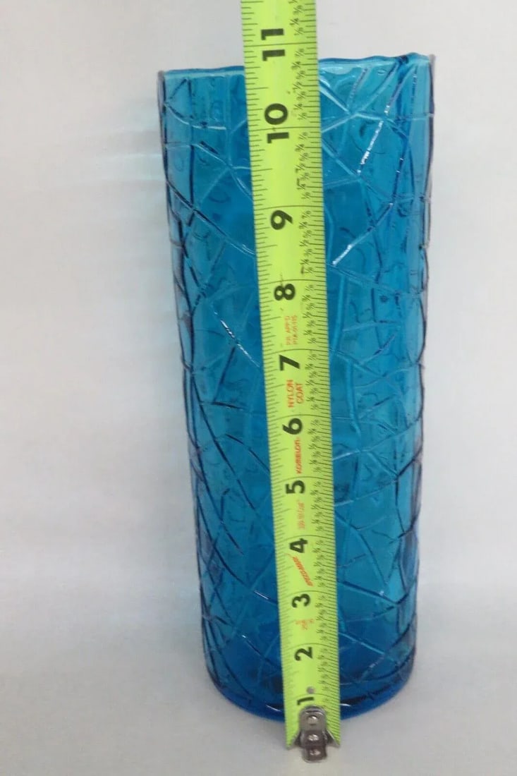 Ucagco Made in Italy Mid Century Tall Textured Blue Glass Vase 2926b - 7