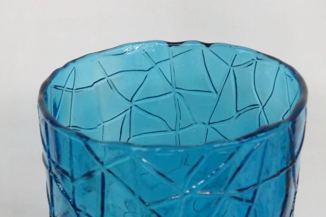 Ucagco Made in Italy Mid Century Tall Textured Blue Glass Vase 2926b - 9