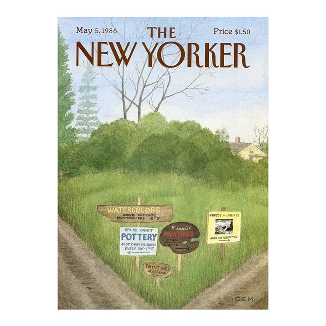 1986, New Yorker Magazine Cover, May 5 (Charles Martin), Original Vintage Cover, Country Life, Art: Original vintage New Yorker magazine cover dated May 5, 1986 featuring a Country Life and Art theme. Based on an illustration by Charles Martin (1910-1995). This is an authentic New Yorker magazine co
