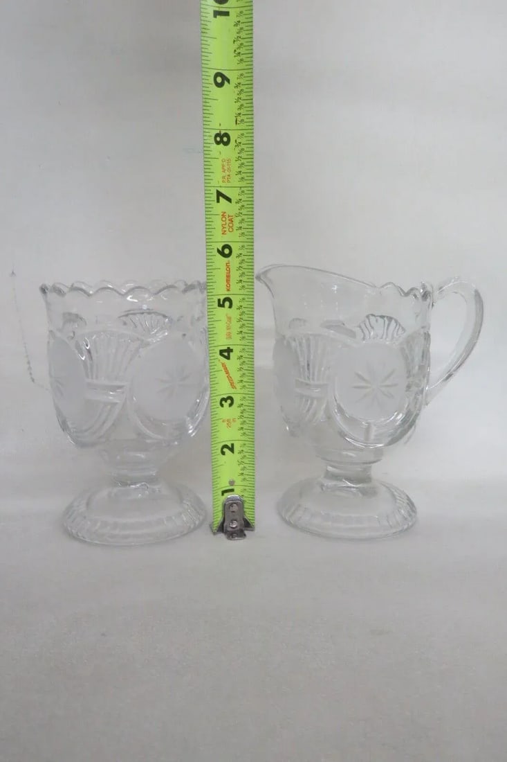 Eapg Glass Horn of Plenty Frosted Circle Footed Creamer and Sugar Bowl Set - 5
