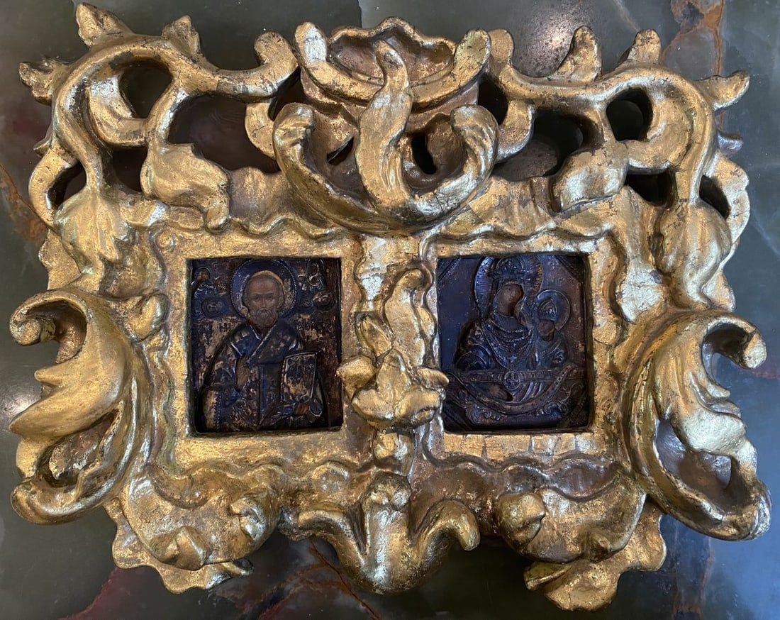 Saint Nicholas of Myra and Mother of God: Title: Saint Nicholas of Myra and Mother of God Description: №Icon 67 *** ABOUT THIS ICON *** * TITLE: "Saint Nicholas of Myra and Mother of God" - 1730-1795 * SIZE: 9x8 cm/'3.54x3.14 inches',