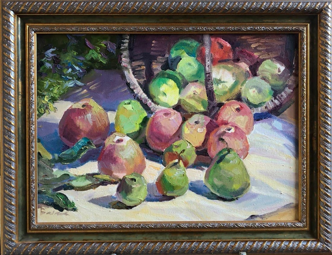 Oil painting Apples were born Vyacheslav Petrovich Babac: Title: Oil painting Apples were born Vyacheslav Petrovich Babac Description: 95BA Painter: Vyacheslav Petrovick Babac Size: 35x48 cm/13.8x18.9 inches Components: oil, canvas Original painting from our