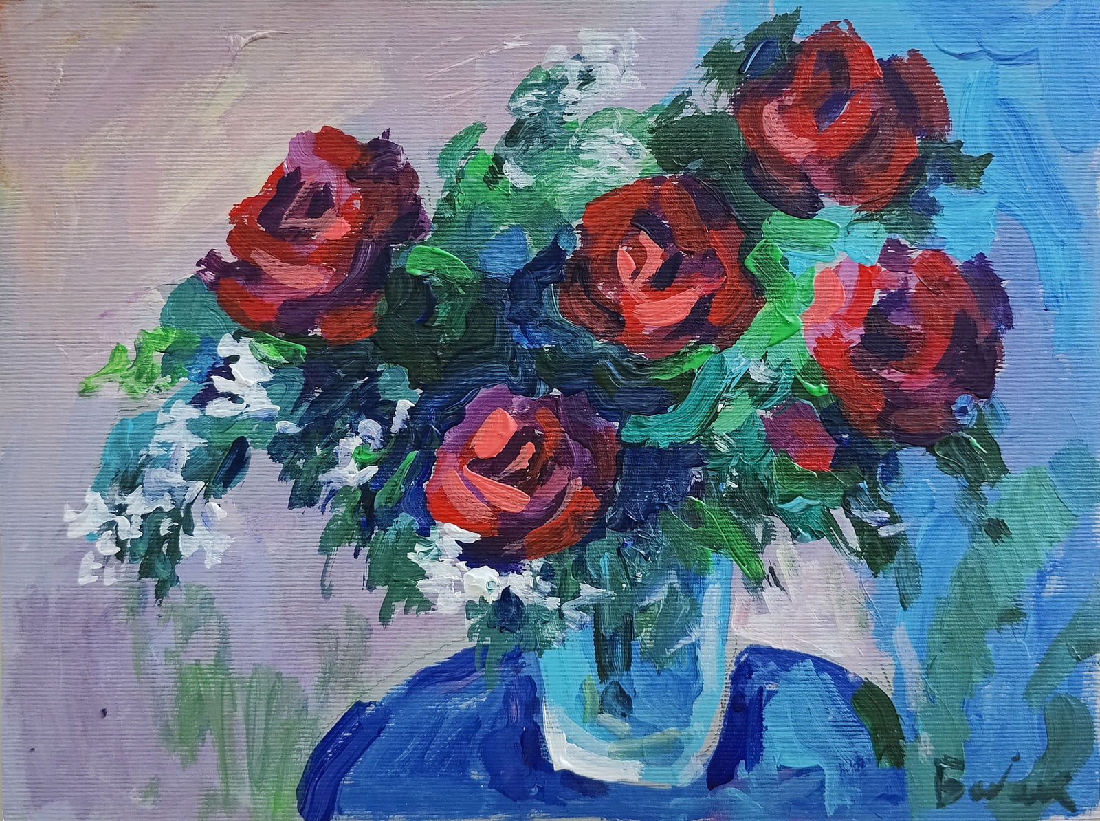 Oil painting roses Vyacheslav Petrovich Babac: Title: Oil painting roses Vyacheslav Petrovich Babac Description: 125BA Painter: Vyacheslav Petrovick Babac Size: 21x28 cm/8.26x11.02 inches Components: oil, cardboard Original painting from our colle