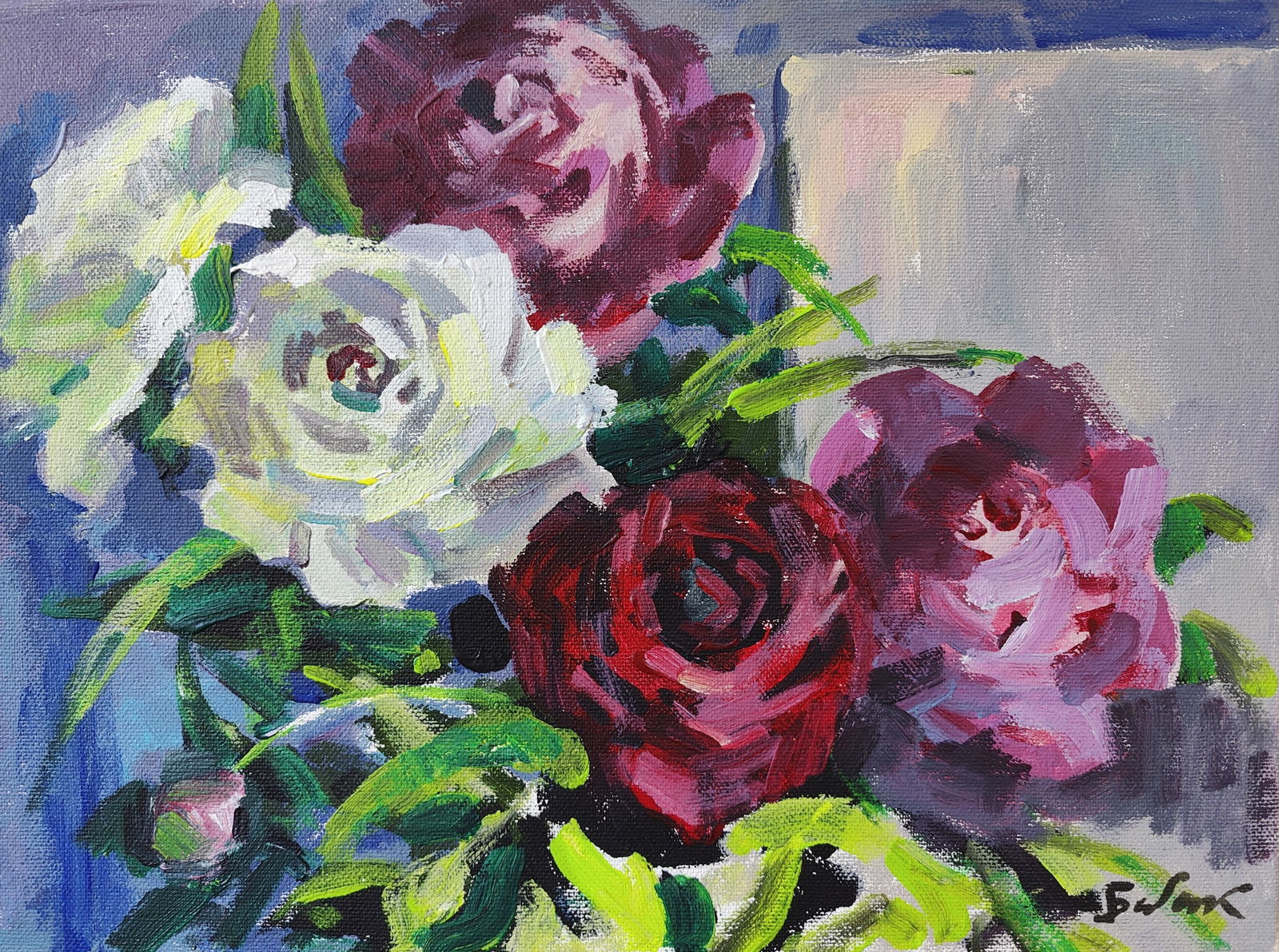 acrylic painting peonies Vyacheslav Petrovich Babac (1 of 2)