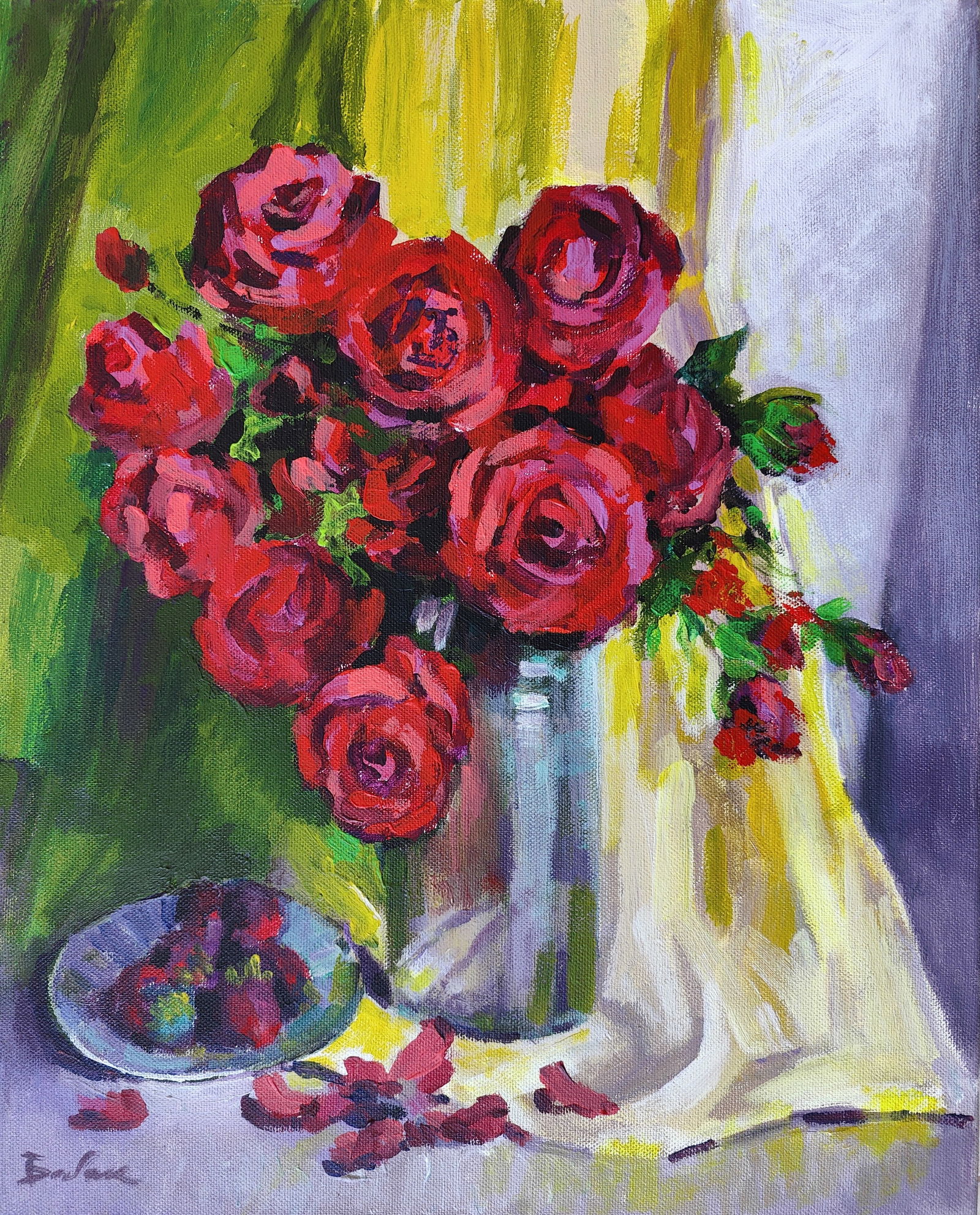 Acrylic painting still life with roses Vyacheslav Petrovich Babac (1 of 2)