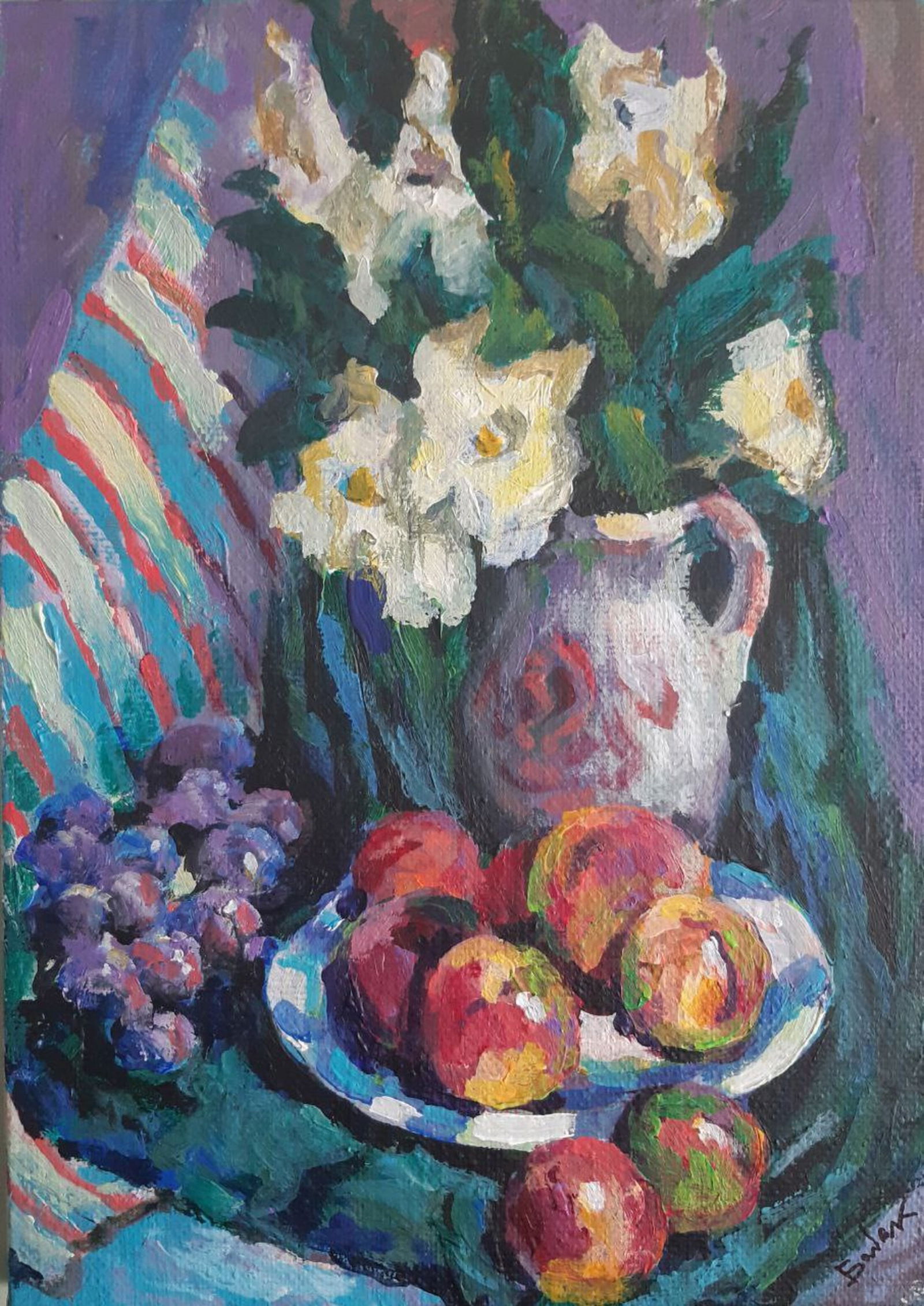 Acrylic painting Still life with peaches Vyacheslav Petrovich Babac: Title: Acrylic painting Still life with peaches Vyacheslav Petrovich Babac Description: 177BA Painter: Vyacheslav Petrovick Babac Size: 42x30 cm/16.53x11,81 inchesComponent: Acrylic, canvas Original p