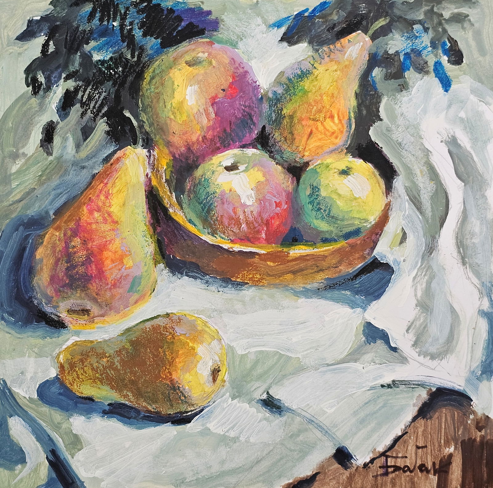 Acrylic painting Fruit still life Vyacheslav Petrovich Babac: Title: Acrylic painting Fruit still life Vyacheslav Petrovich Babac Description: 220BA Painter: Vyacheslav Petrovick Babac Size: 25x25 cm/ 9.84x9.84 inchesComponent: Acrylic, cardboard Original painti