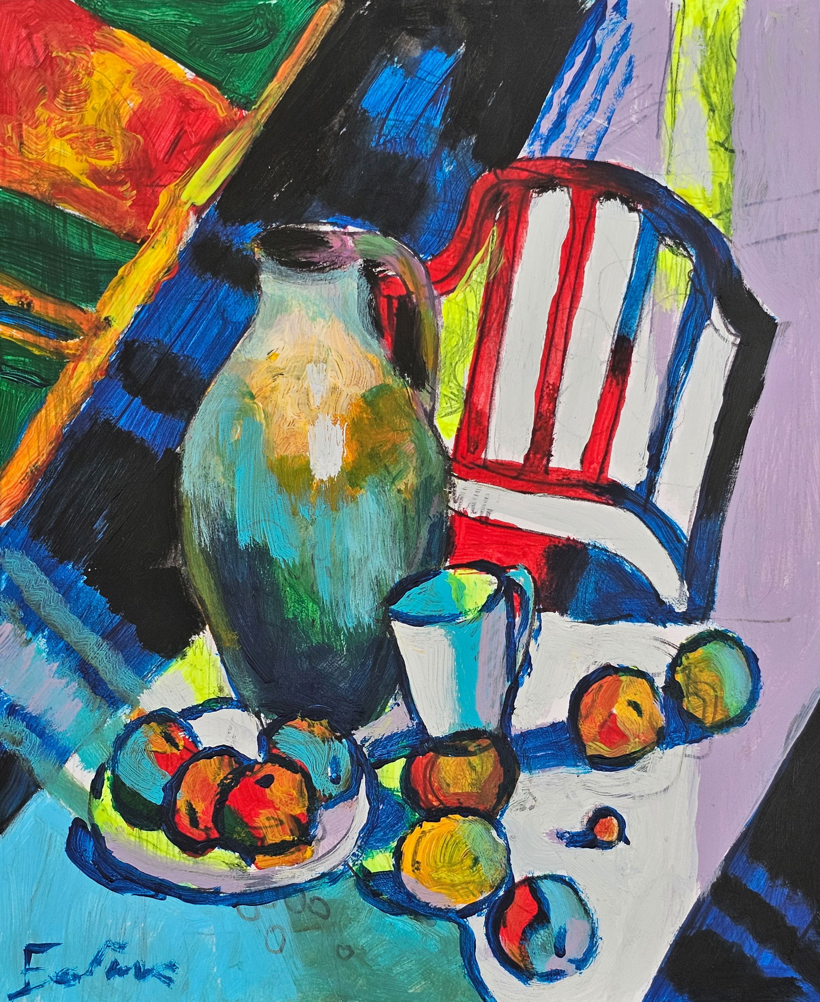 Acrylic painting colorful still life Vyacheslav Petrovich Babac: Title: Acrylic painting colorful still life Vyacheslav Petrovich Babac Description: 221BA Painter: Vyacheslav Petrovick Babac Size: 22x27 cm/ 8.66x10.62 inchesComponent: Acrylic, cardboard Original pa