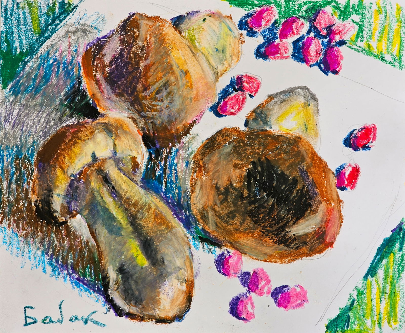 Acrylic painting White mushrooms Vyacheslav Petrovich Babac: Title: Acrylic painting White mushrooms Vyacheslav Petrovich Babac Description: 229BA Painter: Vyacheslav Petrovick Babac Size: 22x27 cm/ 8.66x10.62 inchesComponent: Acrylic, pastel, cardboard Origina