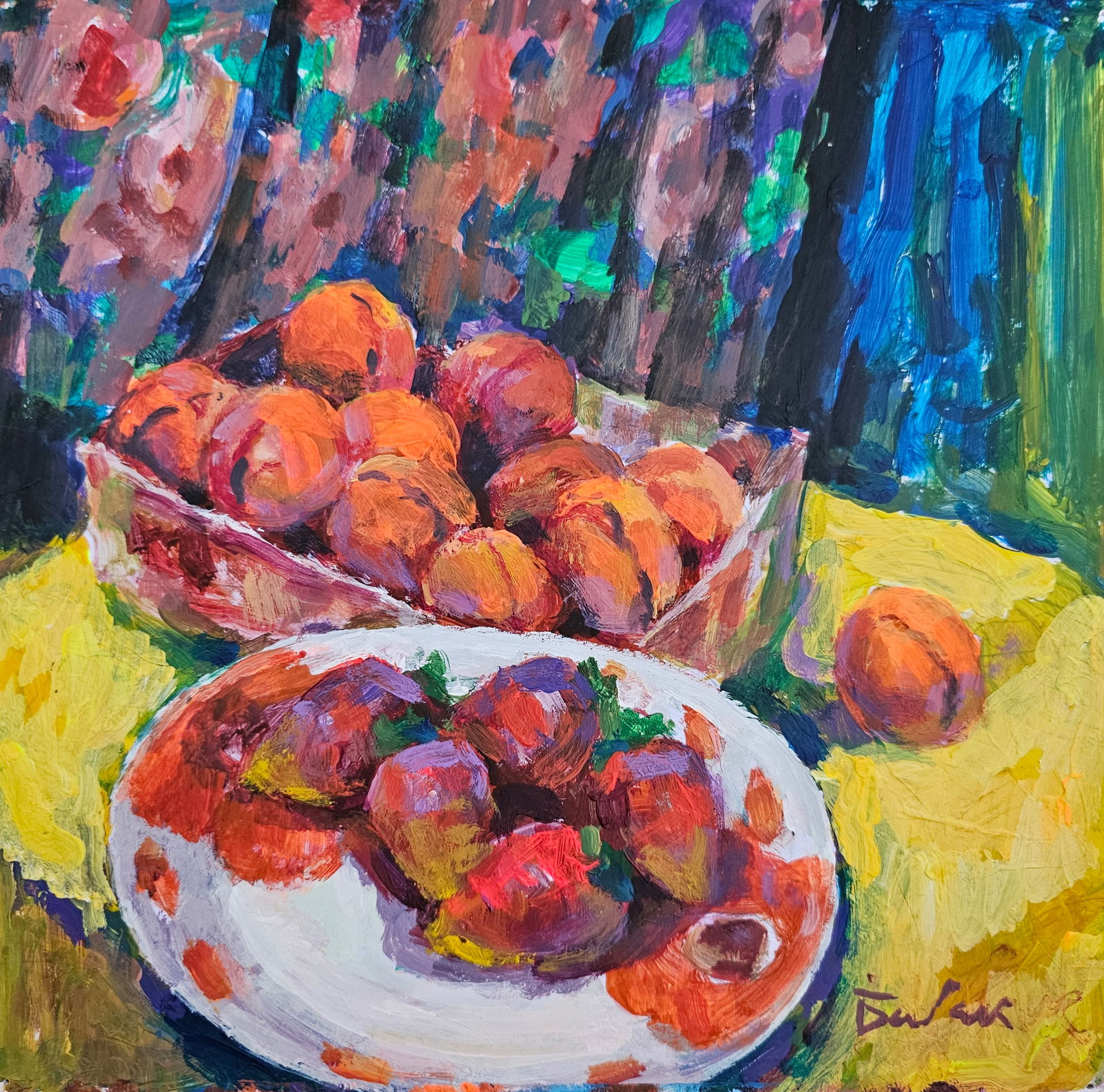 Acrylic painting fruit still life Vyacheslav Petrovich Babac: Title: Acrylic painting fruit still life Vyacheslav Petrovich Babac Description: 268BA Painter: Vyacheslav Petrovick Babac Size: 25x25 cm/ 9.84x9.84 inches Components: Acrylic, cardboard Original pain