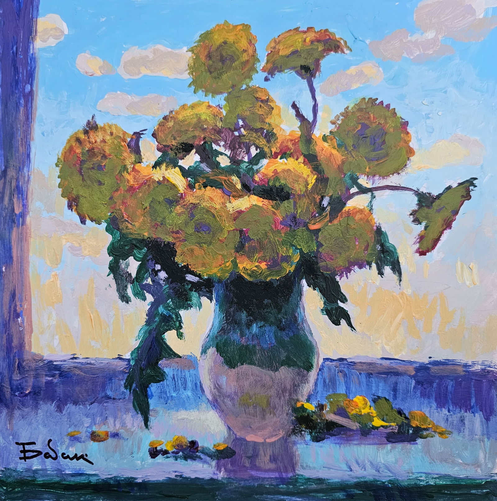 Acrylic painting dandelions on the window Vyacheslav Petrovich Babac: Title: Acrylic painting dandelions on the window Vyacheslav Petrovich Babac Description: 276BA Painter: Vyacheslav Petrovick Babac Size: 26x26 cm/ 10.23x10.23 inches Components: Acrylic, cardboard