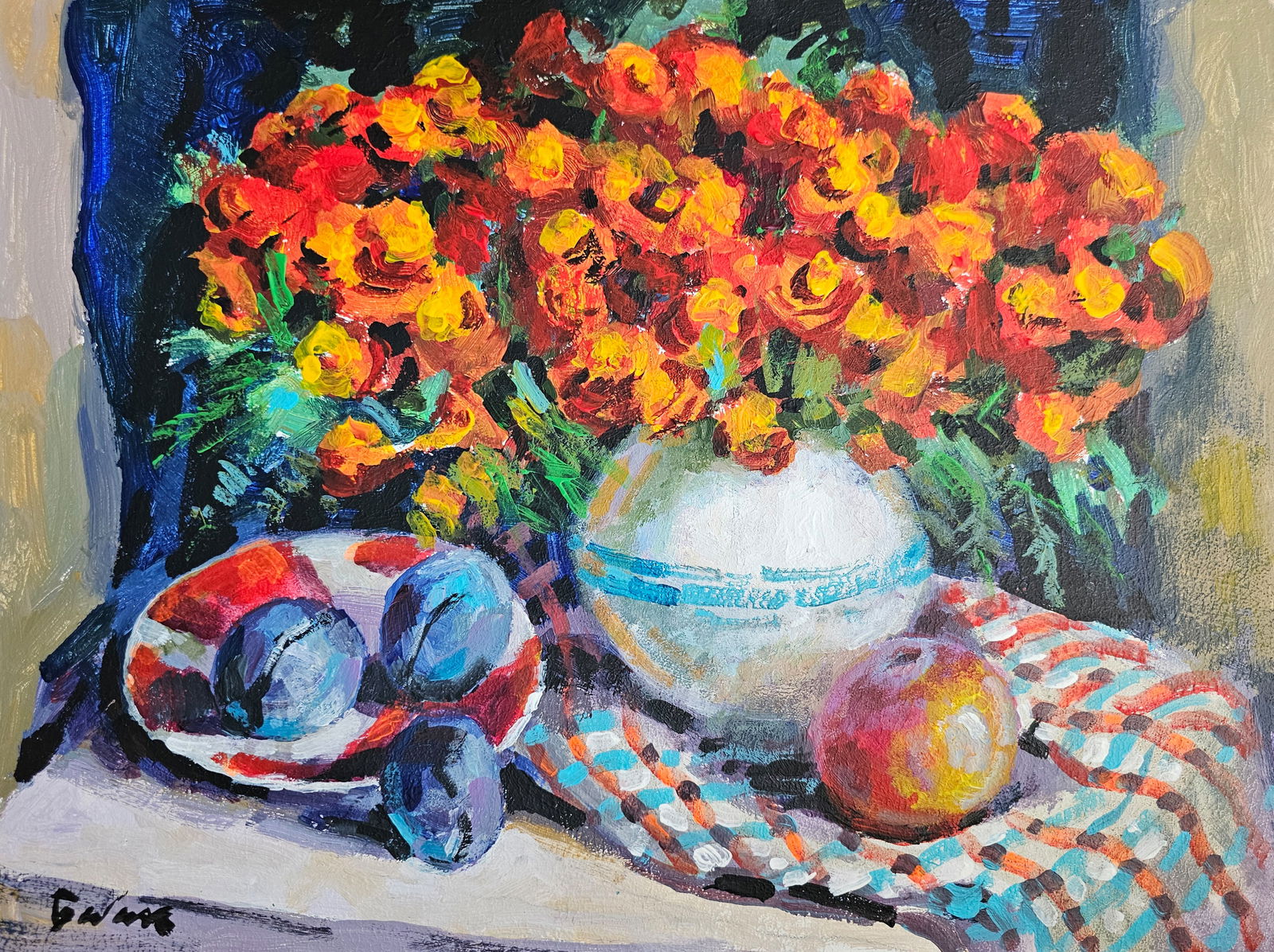 Acrylic painting Marigold Vyacheslav Petrovich Babac: Title: Acrylic painting Marigold Vyacheslav Petrovich Babac Description: 336BA Painter: Vyacheslav Petrovick Babac Size: 30x40 cm/ 11.81x15.74 inches Components: Acrylic, cardboard Original painting f