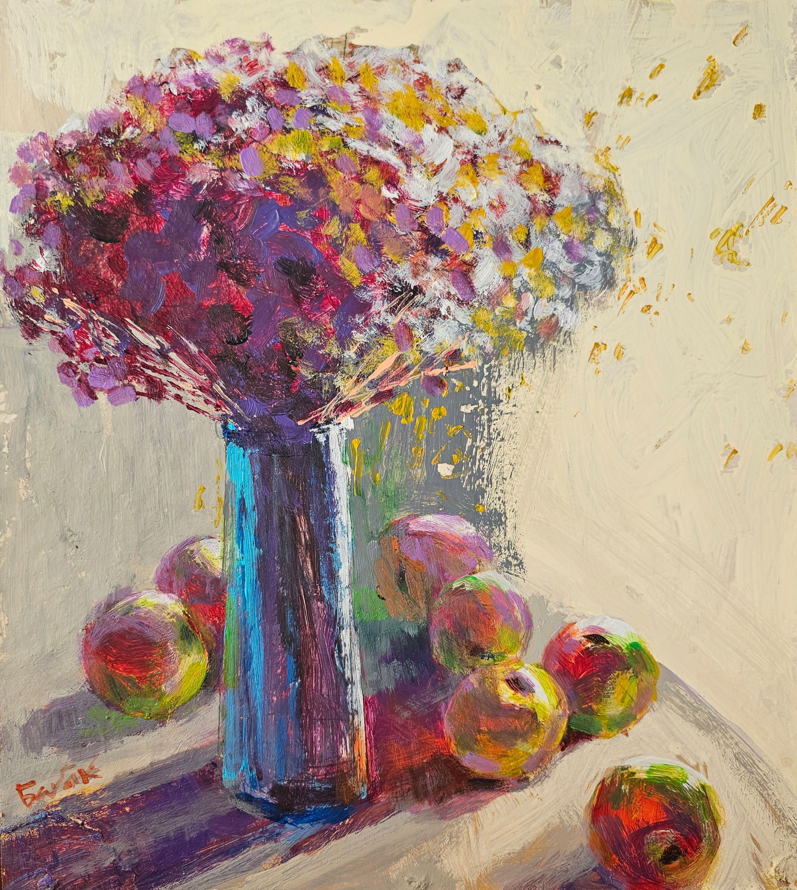 Acrylic painting still life Vyacheslav Petrovich Babac: Title: Acrylic painting still life Vyacheslav Petrovich Babac Description: 409BA Painter: Vyacheslav Petrovick Babac Size: 35x31 cm/ 13.77x12.2 inches Components: Acrylic, cardboard Original painting