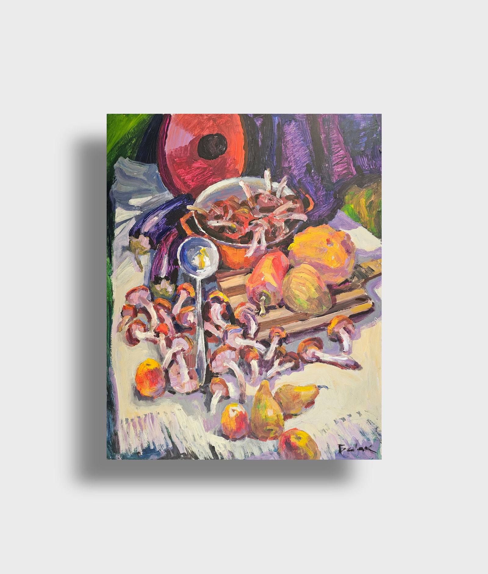 Acrylic painting red pot with mushrooms Vyacheslav Petrovich Babac - 10