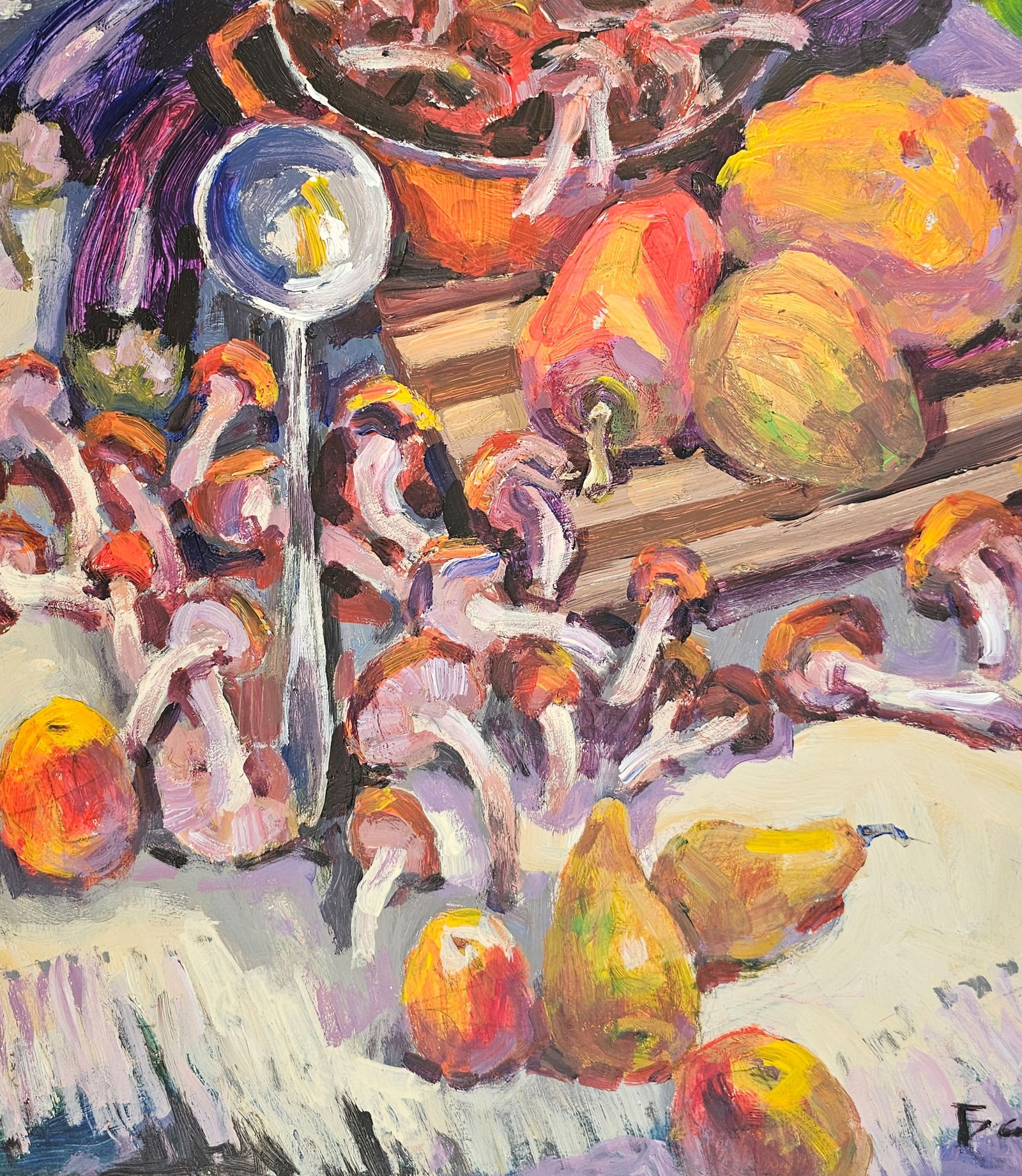 Acrylic painting red pot with mushrooms Vyacheslav Petrovich Babac - 9