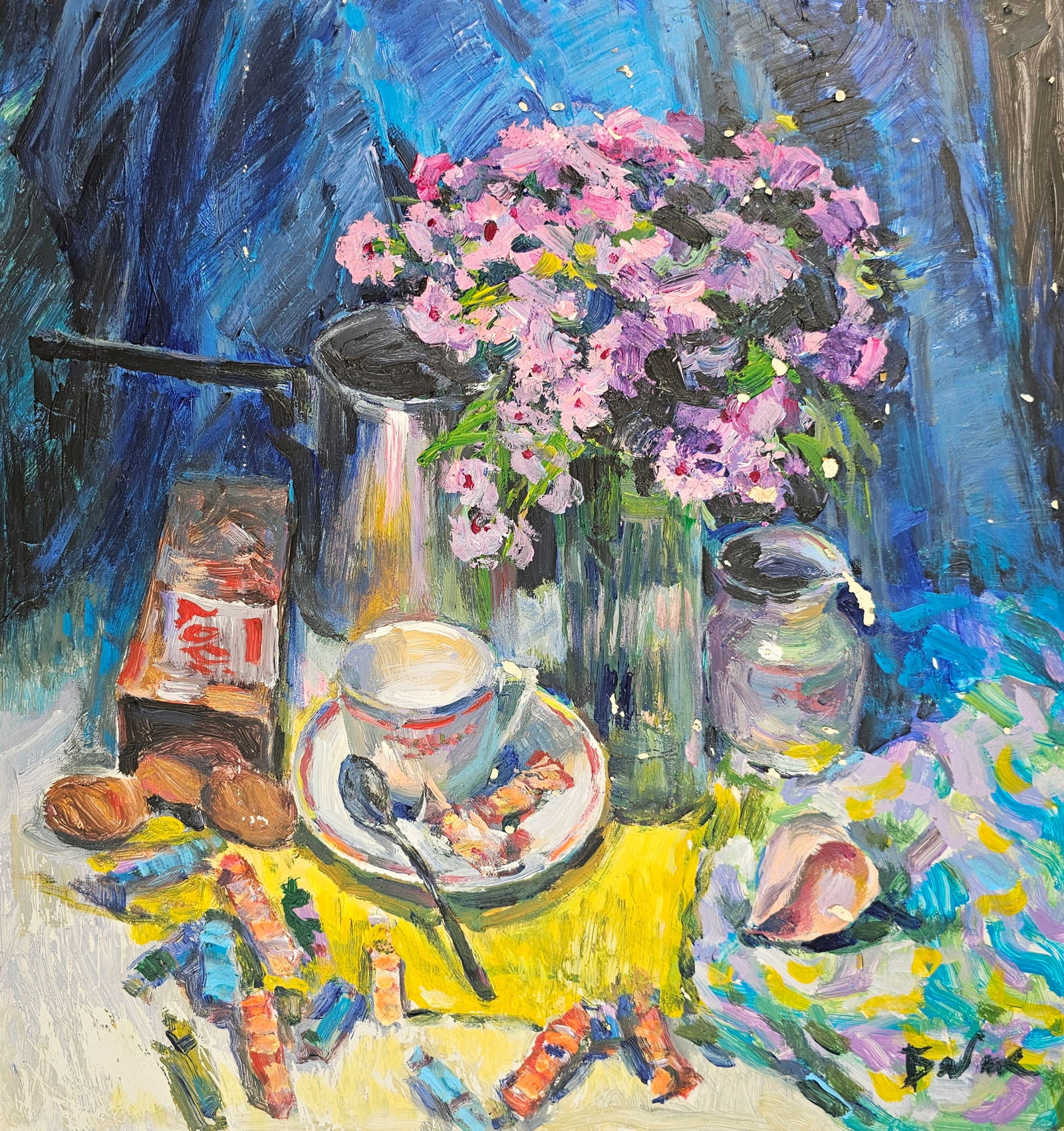 Acrylic painting we will drink coffee Vyacheslav Petrovich Babac (1 of 10)