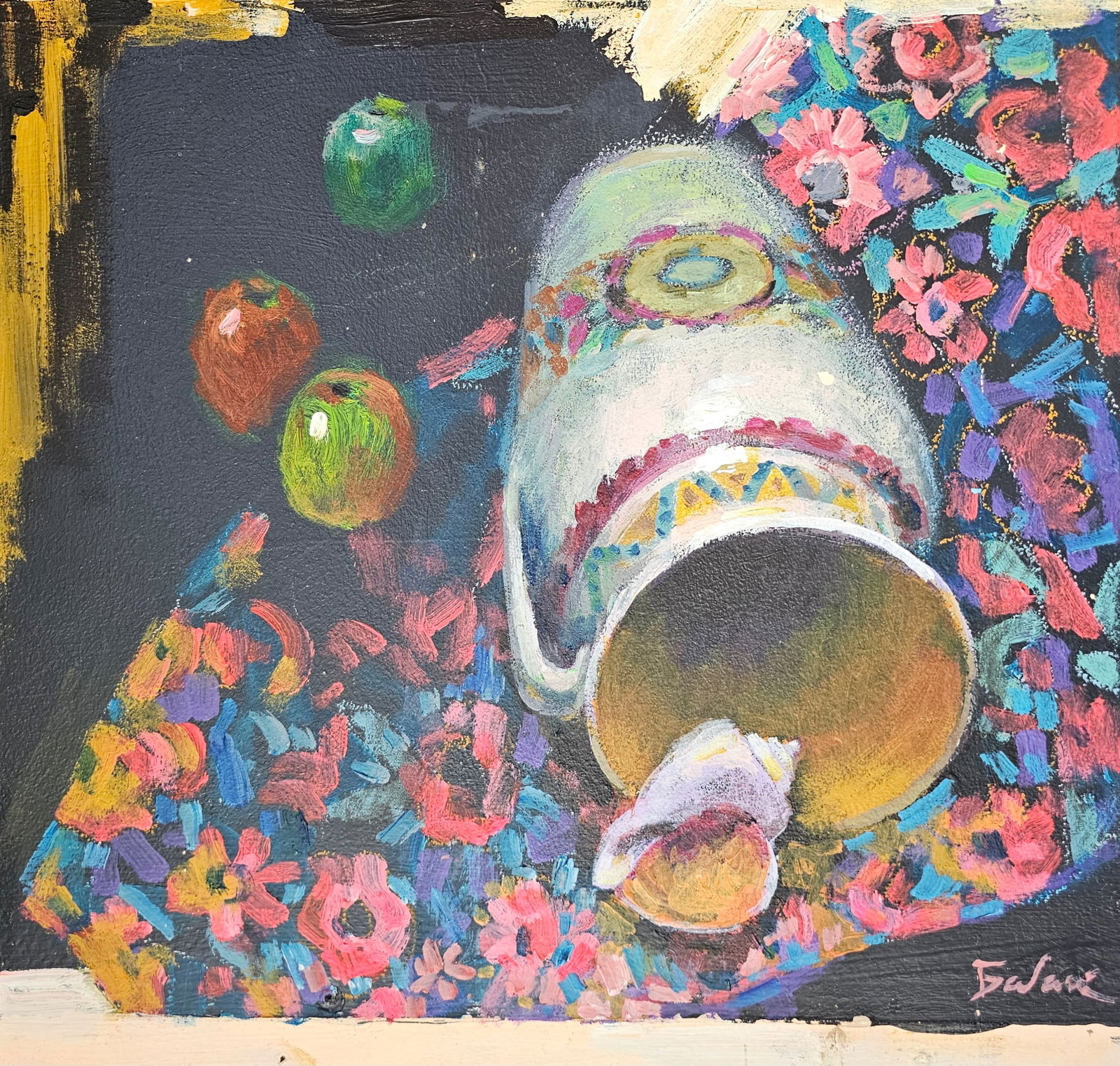Acrylic painting still life with a shell Vyacheslav Petrovich Babac: Title: Acrylic painting still life with a shell Vyacheslav Petrovich Babac Description: 438BA Painter: Vyacheslav Petrovick Babac Size: 43x45 cm/ 16.92x17.71 inches Components: Acrylic, cardboard