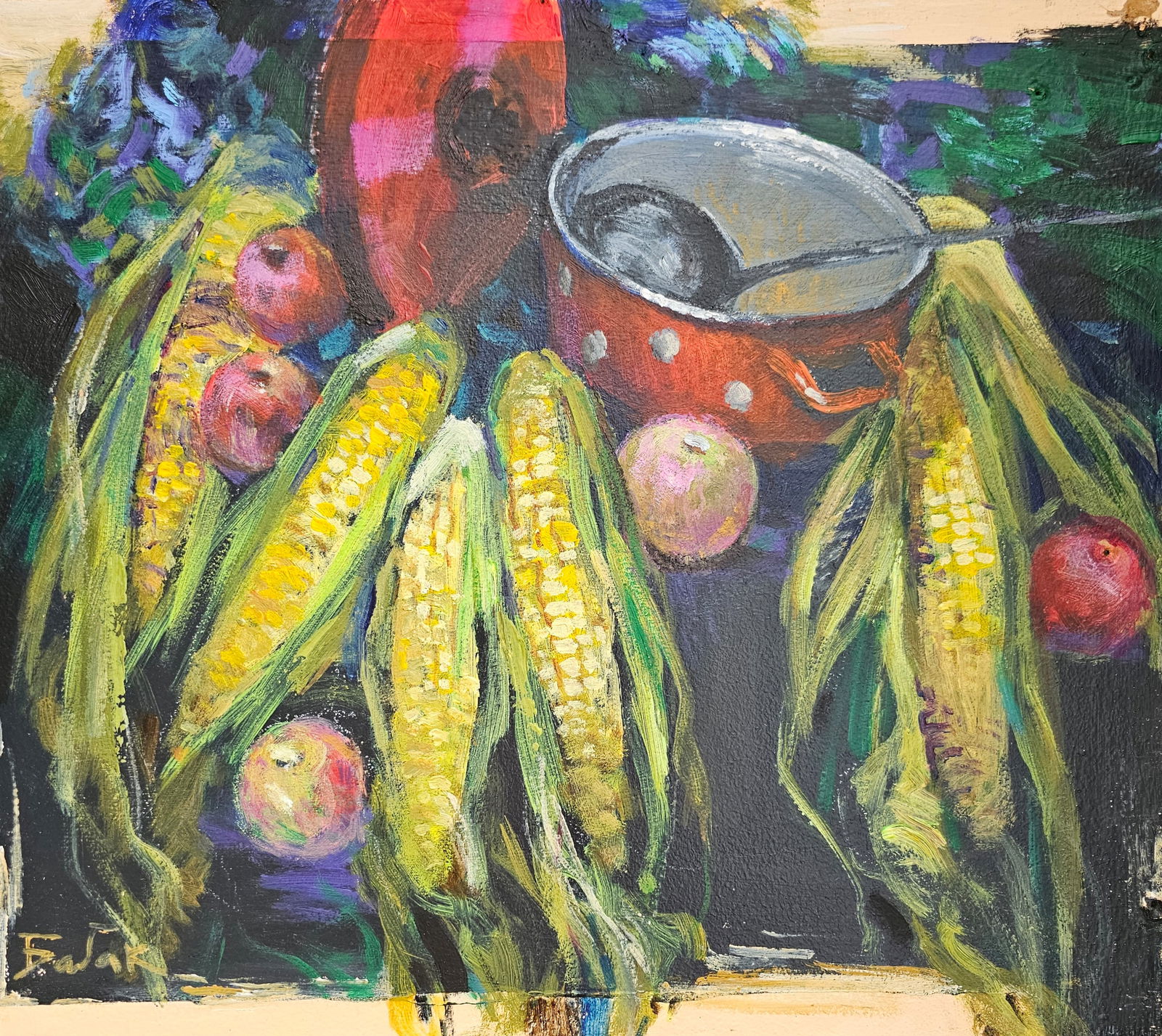 Acrylic painting still life with corn Vyacheslav Petrovich Babac (1 of 10)