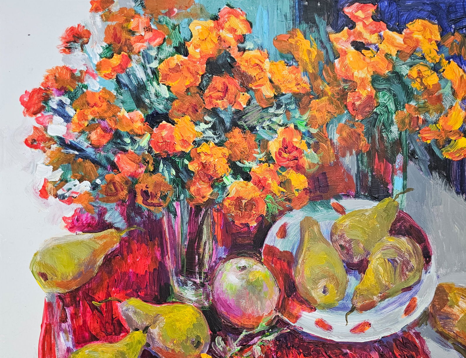 Acrylic painting still life with marigolds Vyacheslav Petrovich Babac - 3