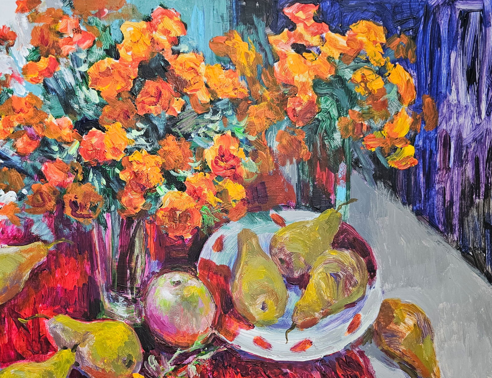 Acrylic painting still life with marigolds Vyacheslav Petrovich Babac - 4