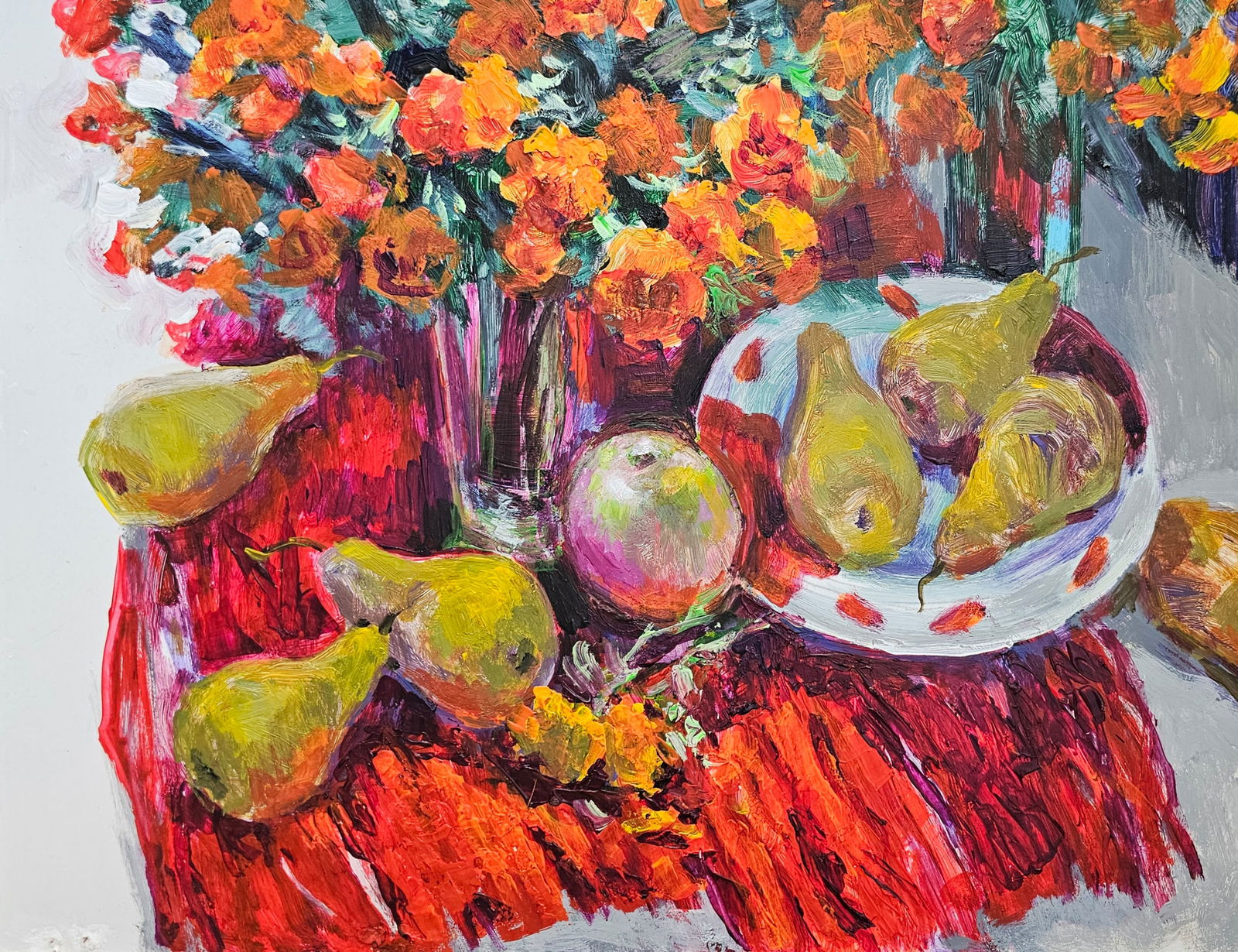 Acrylic painting still life with marigolds Vyacheslav Petrovich Babac - 5