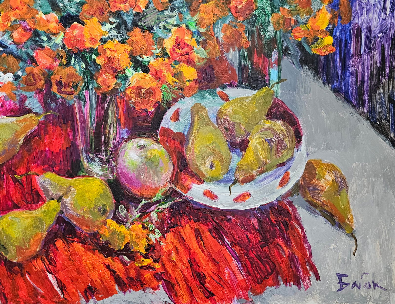 Acrylic painting still life with marigolds Vyacheslav Petrovich Babac - 6