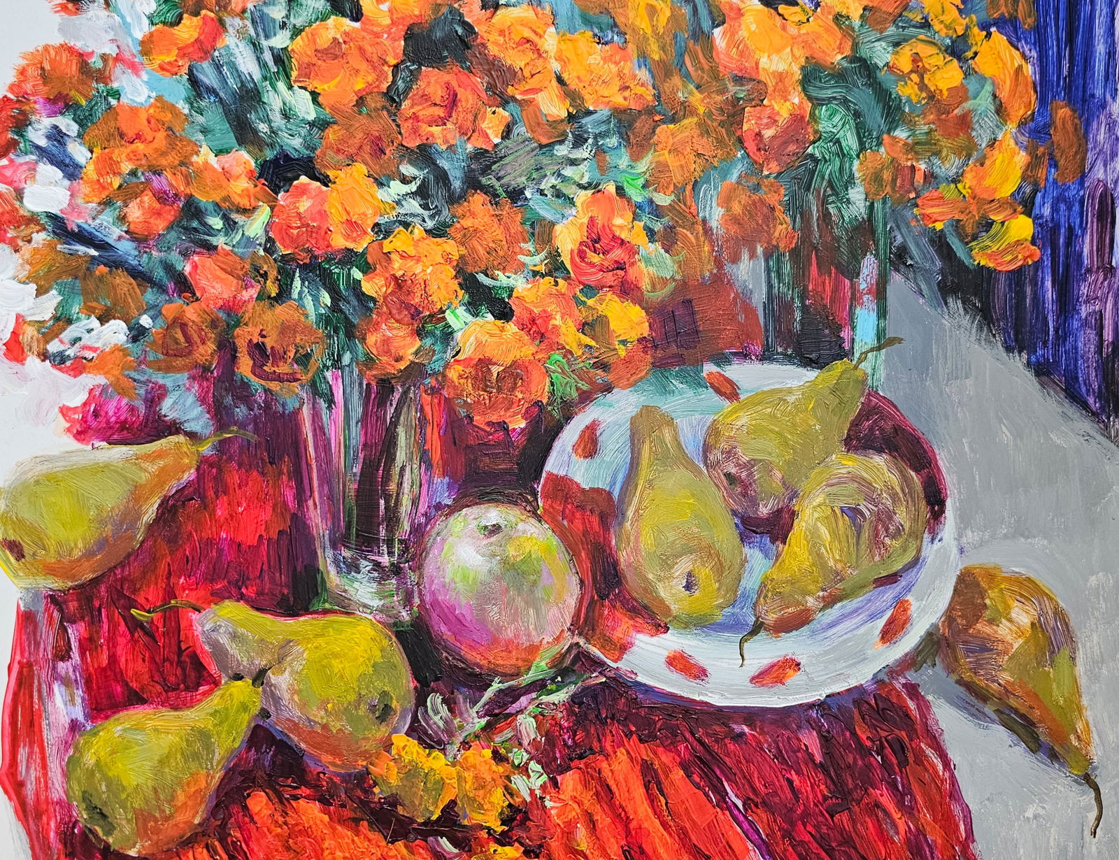 Acrylic painting still life with marigolds Vyacheslav Petrovich Babac - 7