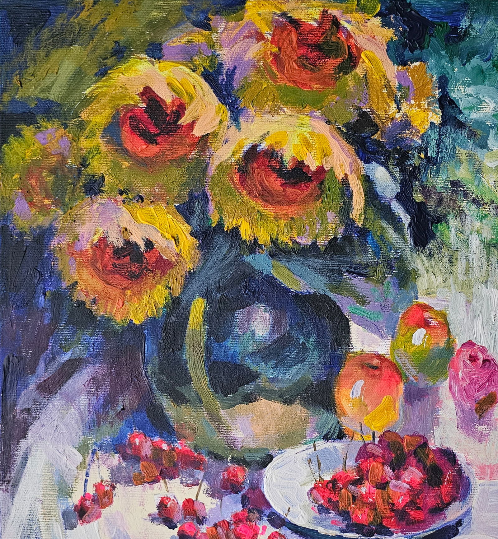 Acrylic painting still life with sunflowers Vyacheslav Petrovich Babac - 3