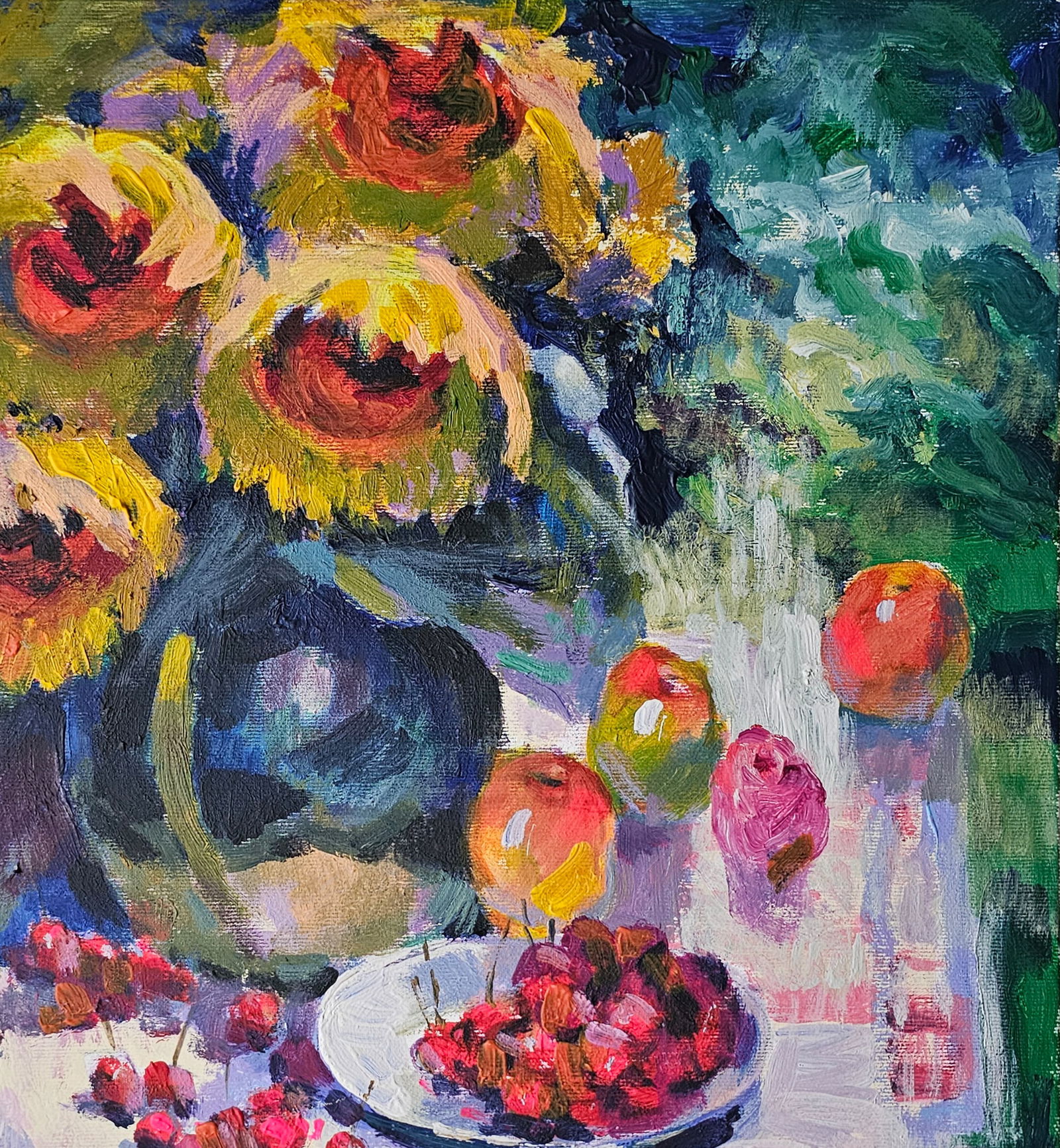 Acrylic painting still life with sunflowers Vyacheslav Petrovich Babac - 4